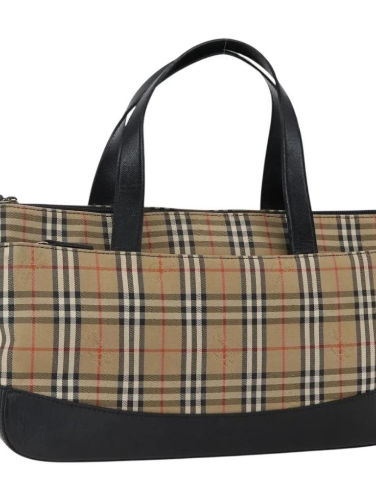 Burberry Nova Check Hand Bag Canvas Brown Gold Auth Mr2045
